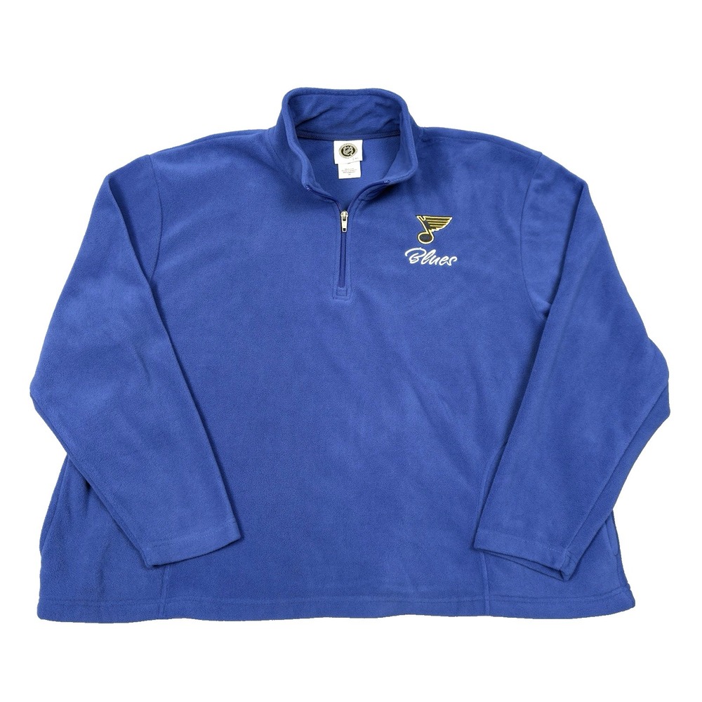 St Louis Blues Mens 2XL Blue 1/4 Zip Fleece Pullover Jacket, Pockets, Hockey NHL